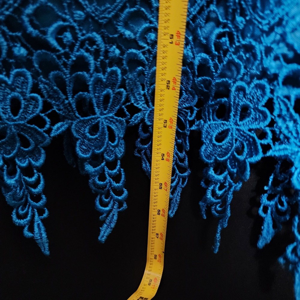 Cattiva Vintage Turquoise Blue Tiered Floral Guipure Lace Evening Gown 12 USA‎ - Picture 7 of 8